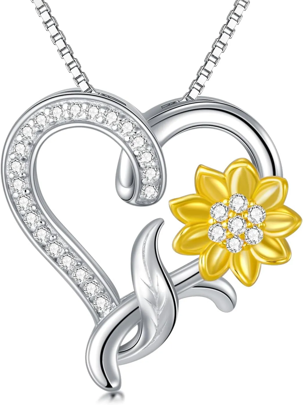 Moissanite Sunflower Heart Necklace for Women, You Are My Sunshine Pendant 925 Sterling Silver 18k Gold Plated Love Heart Jewelry Gift for Her,Wife, Mom, Sister 18" 2"