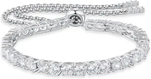 Moissanite Tennis Bracelet, 3MM-3.56Carats Diamond Adjustable Bracelet,18K White Gold Plated 925 Sterling Silver Hypoallergenic, Tennis Bracelet for Women.