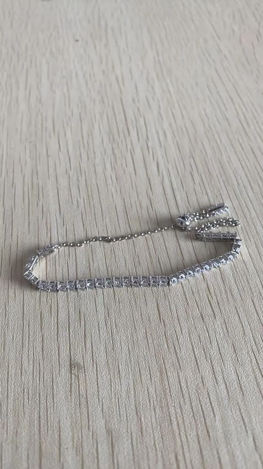 Moissanite Tennis Bracelet, 3MM-3.56Carats Diamond Adjustable Bracelet,18K White Gold Plated 925 Sterling Silver Hypoallergenic, Tennis Bracelet for Women.