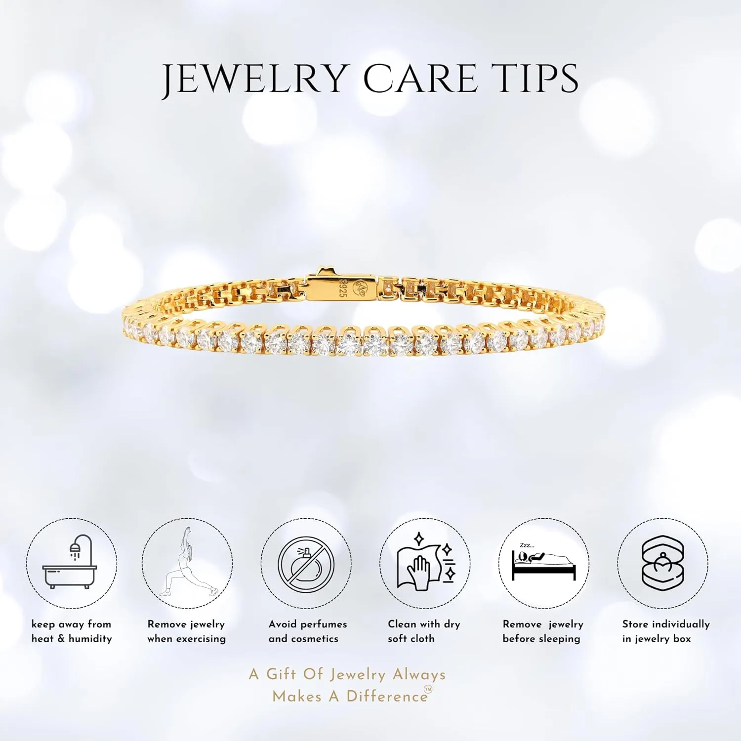 Moissanite Tennis Bracelet for Women | 3mm ~ 4mm D Color VVS1 | 8.2510.25 CTW | 7" Vermeil 24K Yellow Gold or Rhodium Plated Sterling Silver | Classic Scoop Link Design | Gift Ready by Adora Fine Jewelry