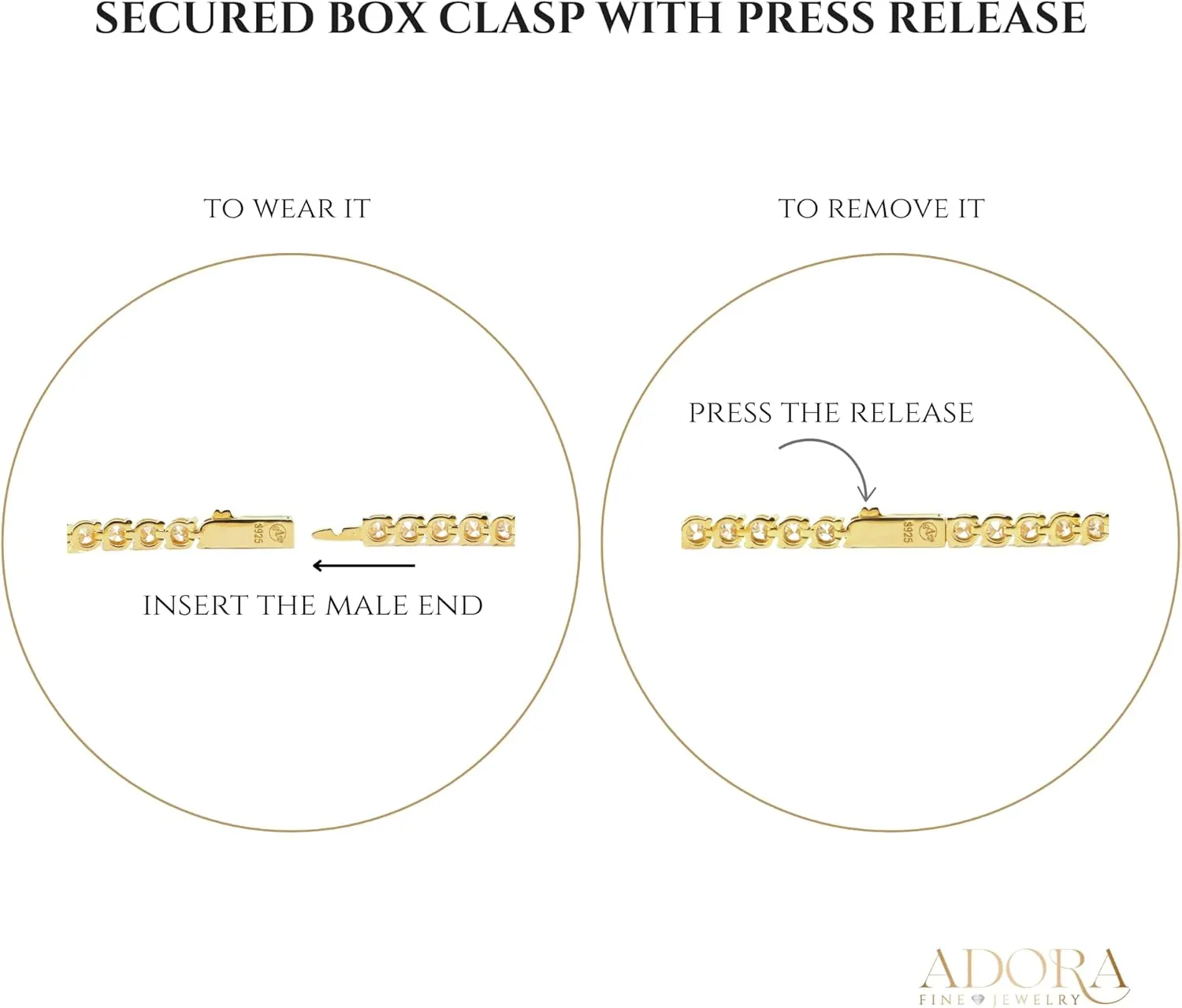 Moissanite Tennis Bracelet for Women | 3mm ~ 4mm D Color VVS1 | 8.2510.25 CTW | 7" Vermeil 24K Yellow Gold or Rhodium Plated Sterling Silver | Classic Scoop Link Design | Gift Ready by Adora Fine Jewelry