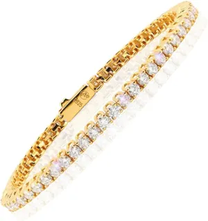Moissanite Tennis Bracelet for Women | 3mm ~ 4mm D Color VVS1 | 8.2510.25 CTW | 7" Vermeil 24K Yellow Gold or Rhodium Plated Sterling Silver | Classic Scoop Link Design | Gift Ready by Adora Fine Jewelry