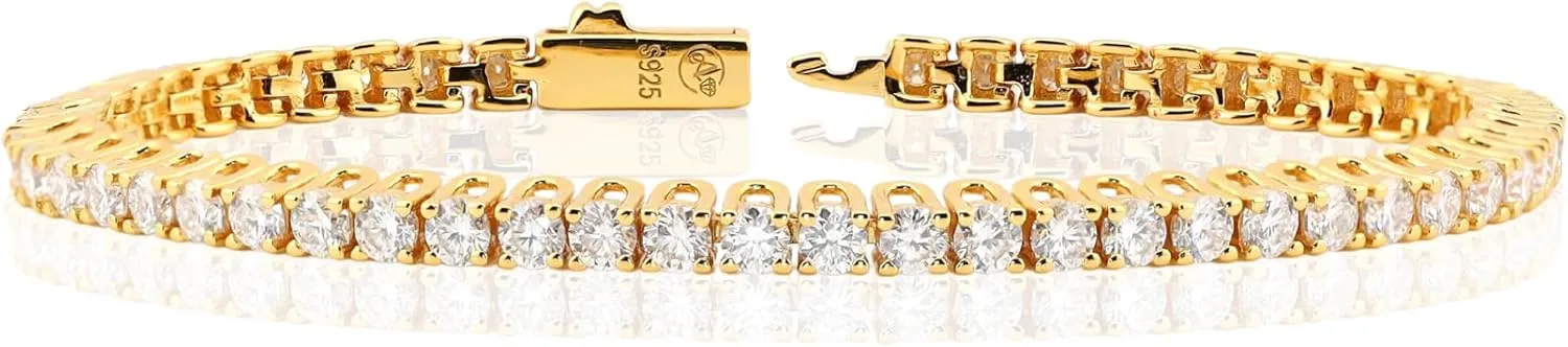 Moissanite Tennis Bracelet for Women | 3mm ~ 4mm D Color VVS1 | 8.2510.25 CTW | 7" Vermeil 24K Yellow Gold or Rhodium Plated Sterling Silver | Classic Scoop Link Design | Gift Ready by Adora Fine Jewelry