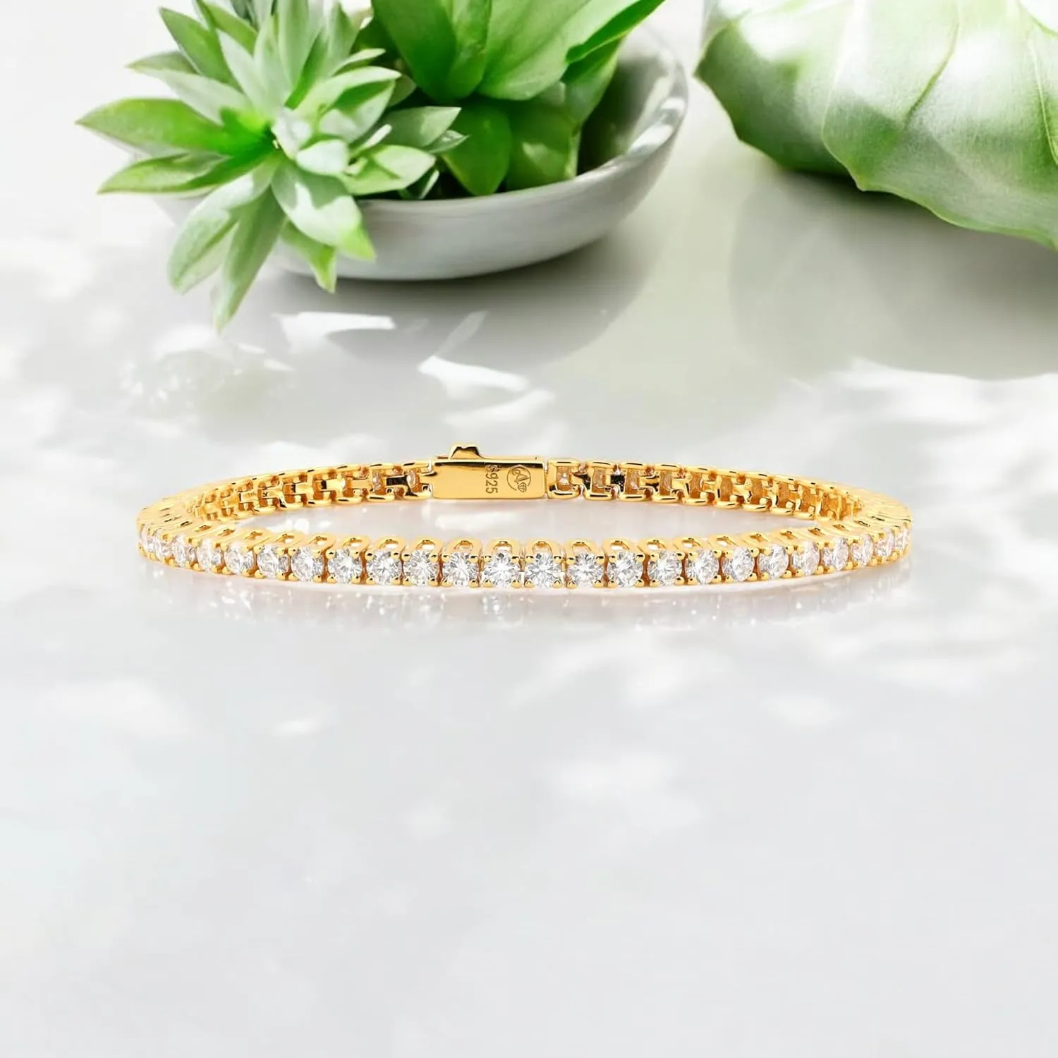Moissanite Tennis Bracelet for Women | 3mm ~ 4mm D Color VVS1 | 8.2510.25 CTW | 7" Vermeil 24K Yellow Gold or Rhodium Plated Sterling Silver | Classic Scoop Link Design | Gift Ready by Adora Fine Jewelry