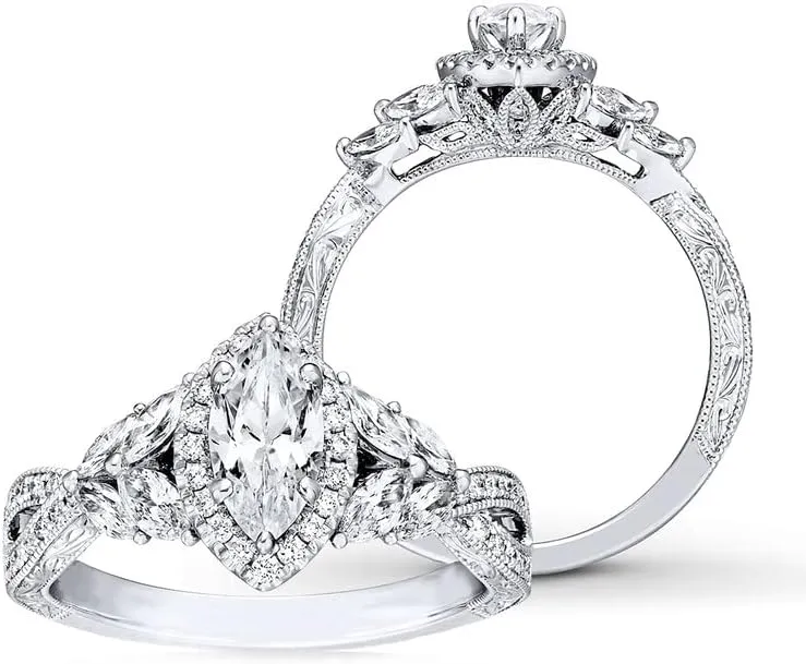 Molioaki 1-3/8 Carat (ctw) D-VVS1 moissanite engagement rings for women Platinum Plated Silver moissanite rings-Y-7-