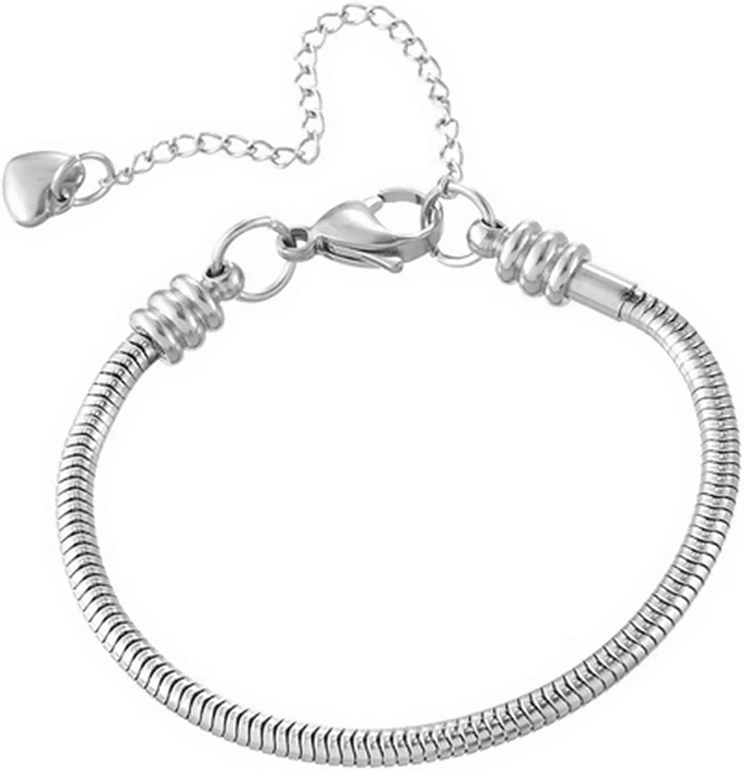 Moments Snake Chain Slider Charms Bracelet Friendship Beaded Heart Lobster Clasp Bead Cute Easy Bracelets Ideas for Women Sister