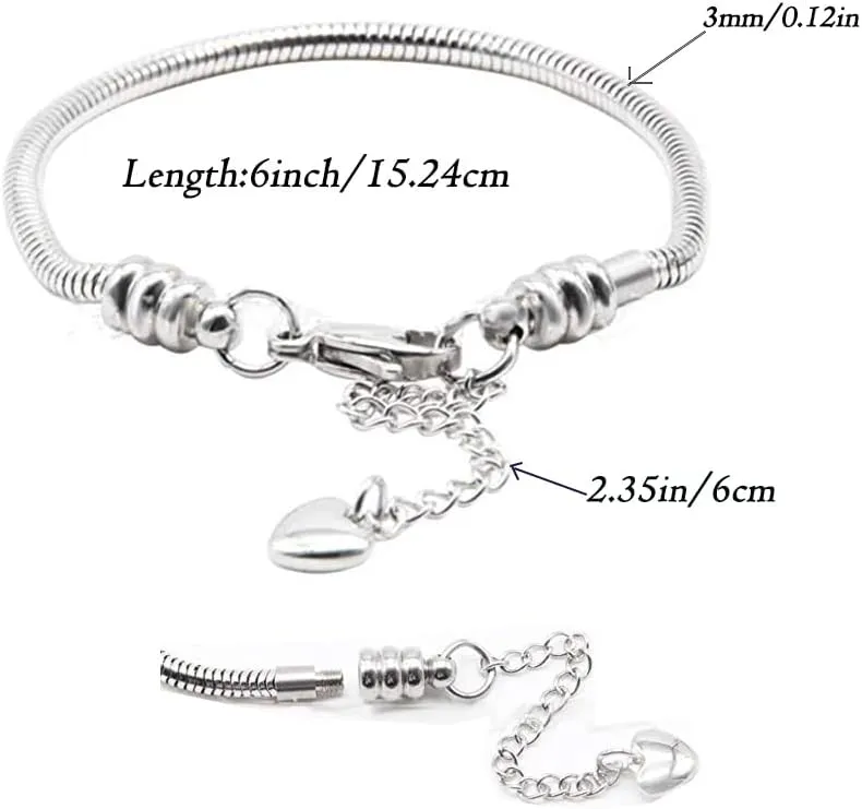 Moments Snake Chain Slider Charms Bracelet Friendship Beaded Heart Lobster Clasp Bead Cute Easy Bracelets Ideas for Women Sister