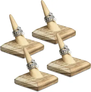 MOOCA 4-Piece Ring Display Stand Set -Jewelry Holder, Finger Ring Showcase Organizer, Oak Color