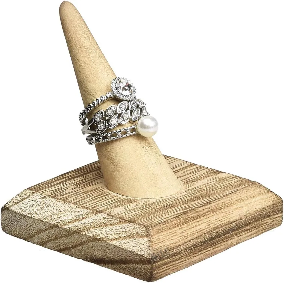 MOOCA 4-Piece Ring Display Stand Set -Jewelry Holder, Finger Ring Showcase Organizer, Oak Color