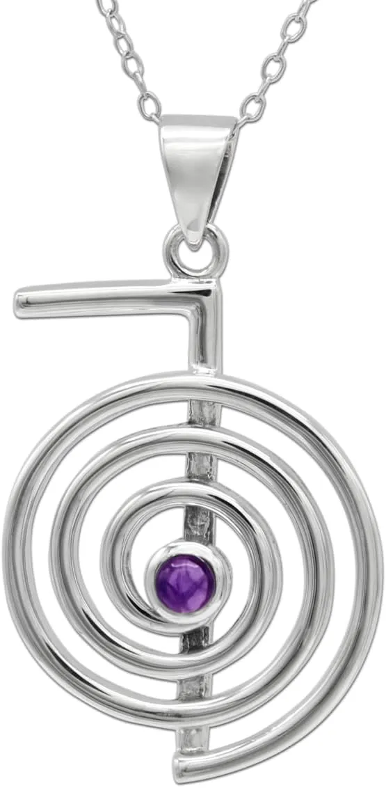 Moonlight Mysteries Cho Ku Rei Pendant Reiki Necklace Symbol 20" - Sterling Silver Amethyst Healing Jewelry for Men and Women