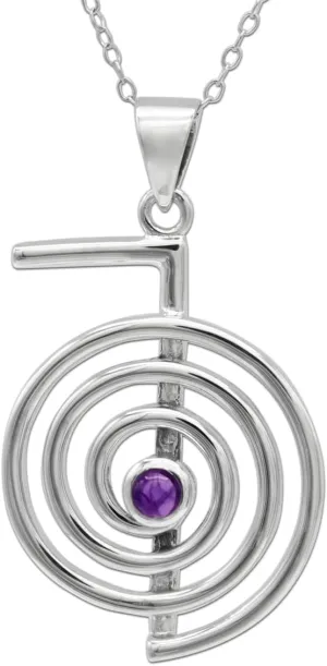 Moonlight Mysteries Cho Ku Rei Pendant Reiki Necklace Symbol 20" - Sterling Silver Amethyst Healing Jewelry for Men and Women