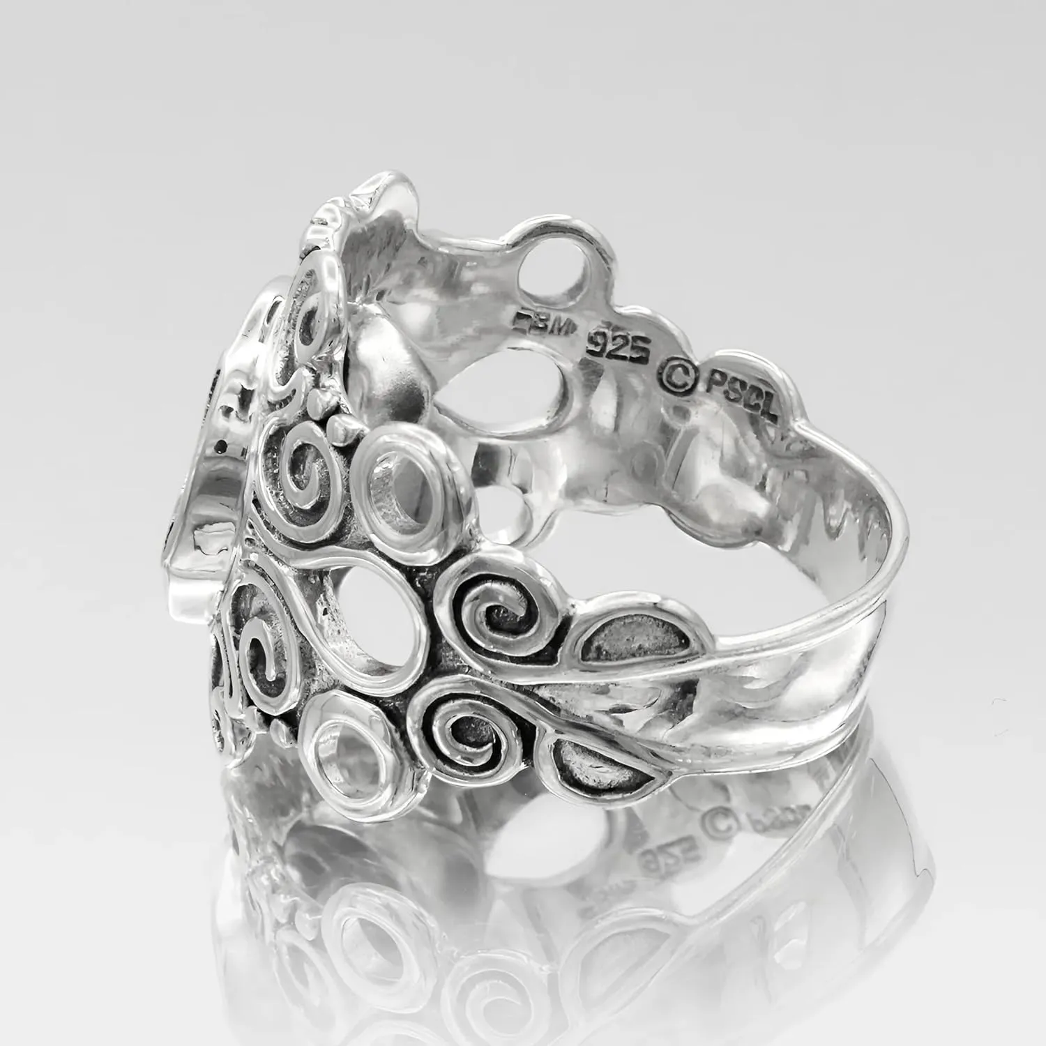 Moonlight Mysteries Witchcraft Ring - .925 Sterling Silver Large Pentacle Ring - Pagan Wiccan Witch Pentagram Protection Jewelry (Size 4-15)