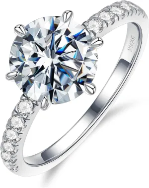 MOOSEA 2CT Moissanite Engagement Rings for Women Wife, 925 Sterling Silver with 14K White Gold Plated Promise Ring for Her, D Color VVS1 Clarity Moissanite Rings for Women Engagement Wedding Gifts