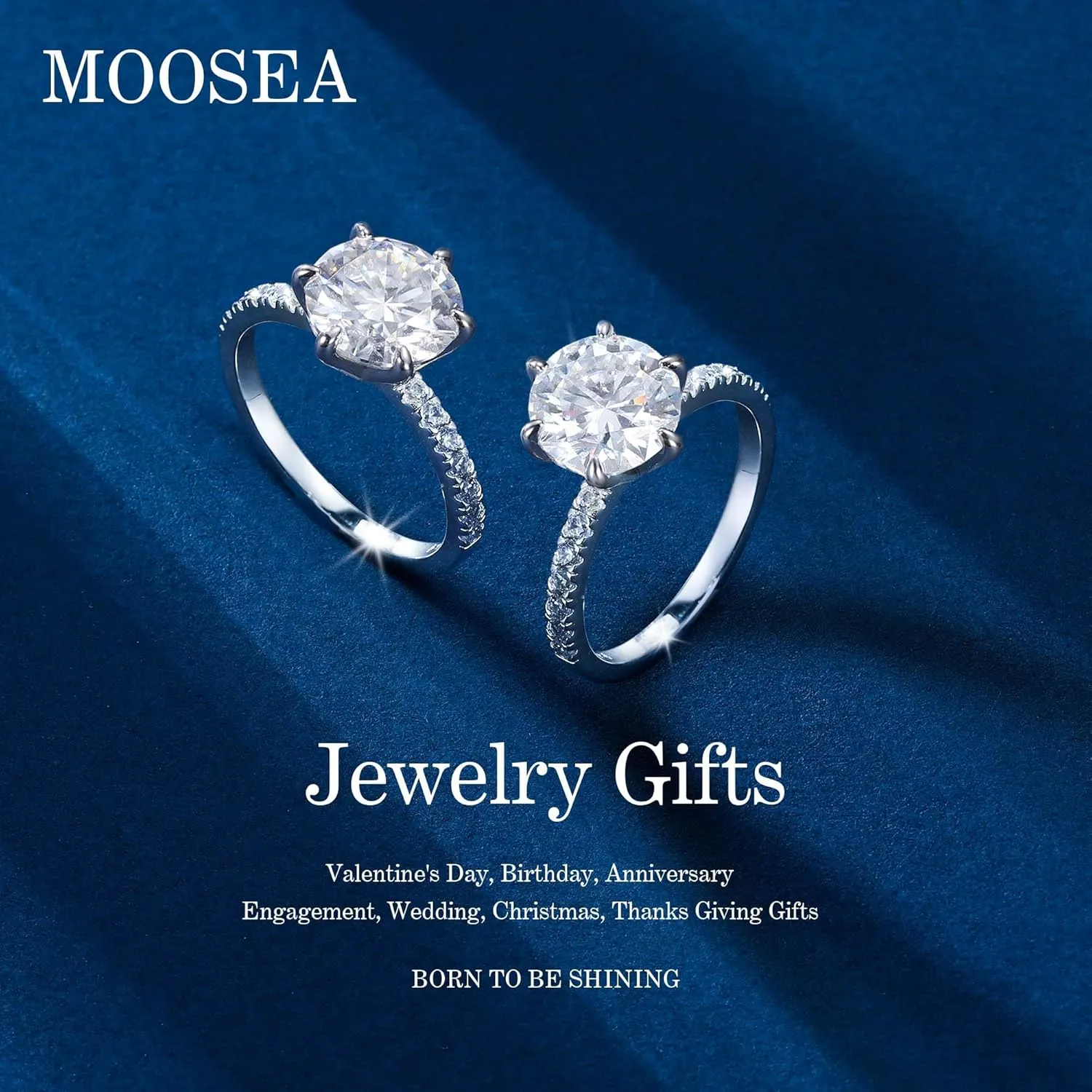 MOOSEA 2CT Moissanite Engagement Rings for Women Wife, 925 Sterling Silver with 14K White Gold Plated Promise Ring for Her, D Color VVS1 Clarity Moissanite Rings for Women Engagement Wedding Gifts