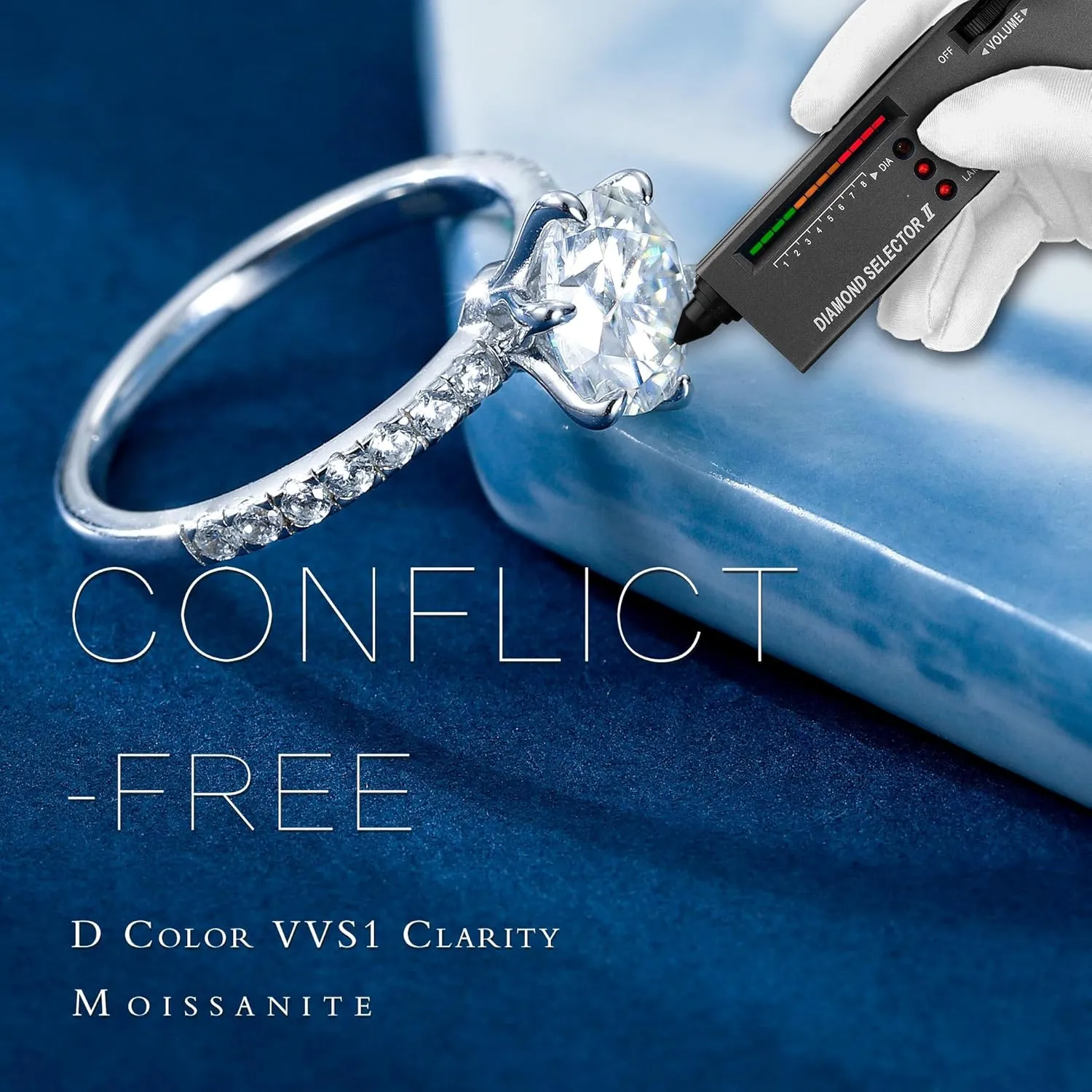 MOOSEA 2CT Moissanite Engagement Rings for Women Wife, 925 Sterling Silver with 14K White Gold Plated Promise Ring for Her, D Color VVS1 Clarity Moissanite Rings for Women Engagement Wedding Gifts