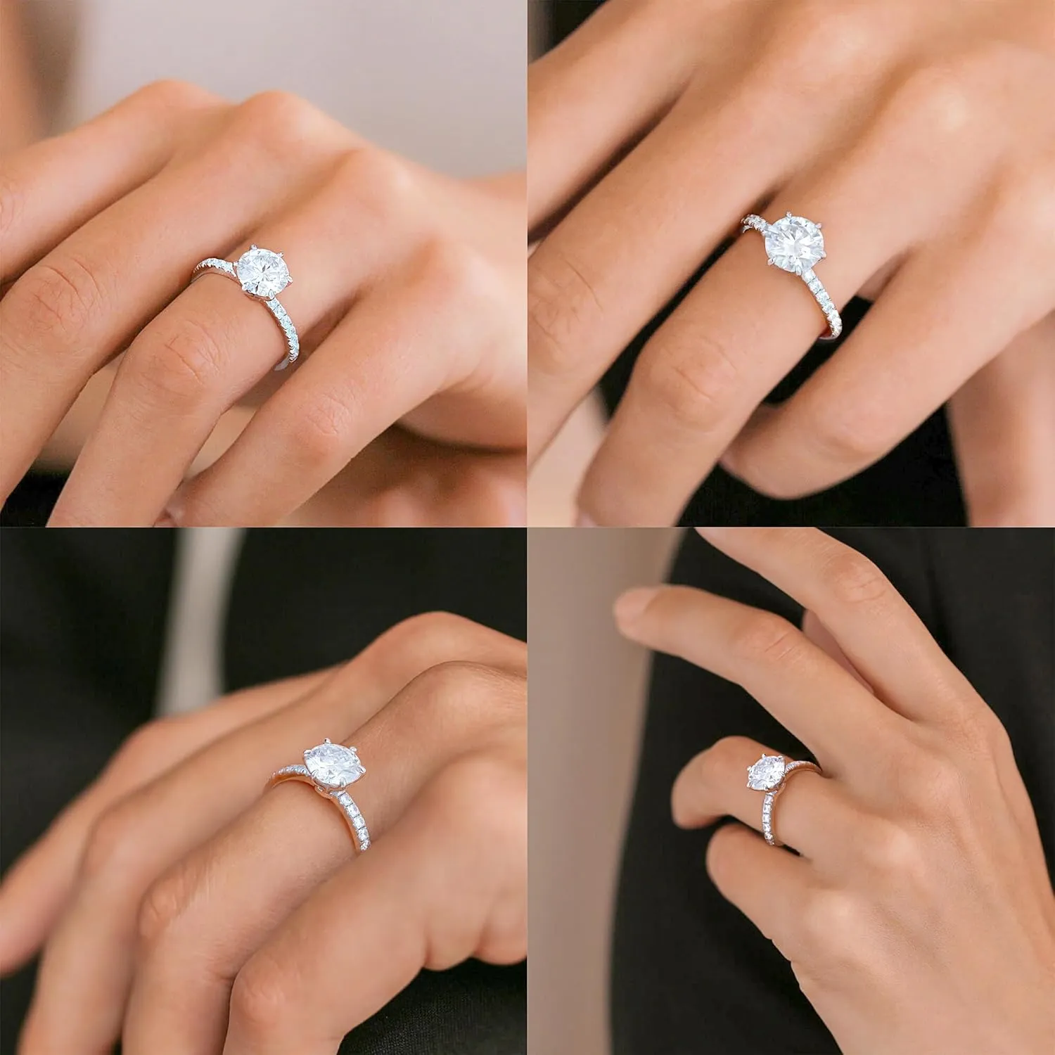 MOOSEA 2CT Moissanite Engagement Rings for Women Wife, 925 Sterling Silver with 14K White Gold Plated Promise Ring for Her, D Color VVS1 Clarity Moissanite Rings for Women Engagement Wedding Gifts
