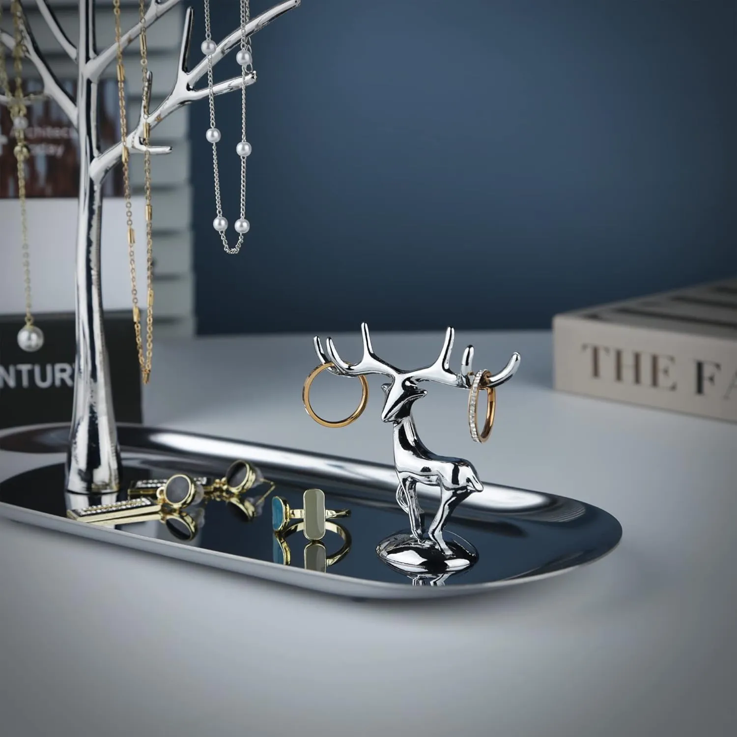 MORE&LESS Tree and Deer Jewelry Rack,for Ring Earrings Necklace Bracelet,Suitable for living rooms, bathrooms,offices,etc.