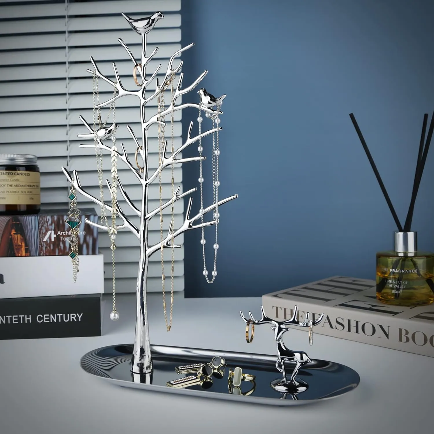 MORE&LESS Tree and Deer Jewelry Rack,for Ring Earrings Necklace Bracelet,Suitable for living rooms, bathrooms,offices,etc.