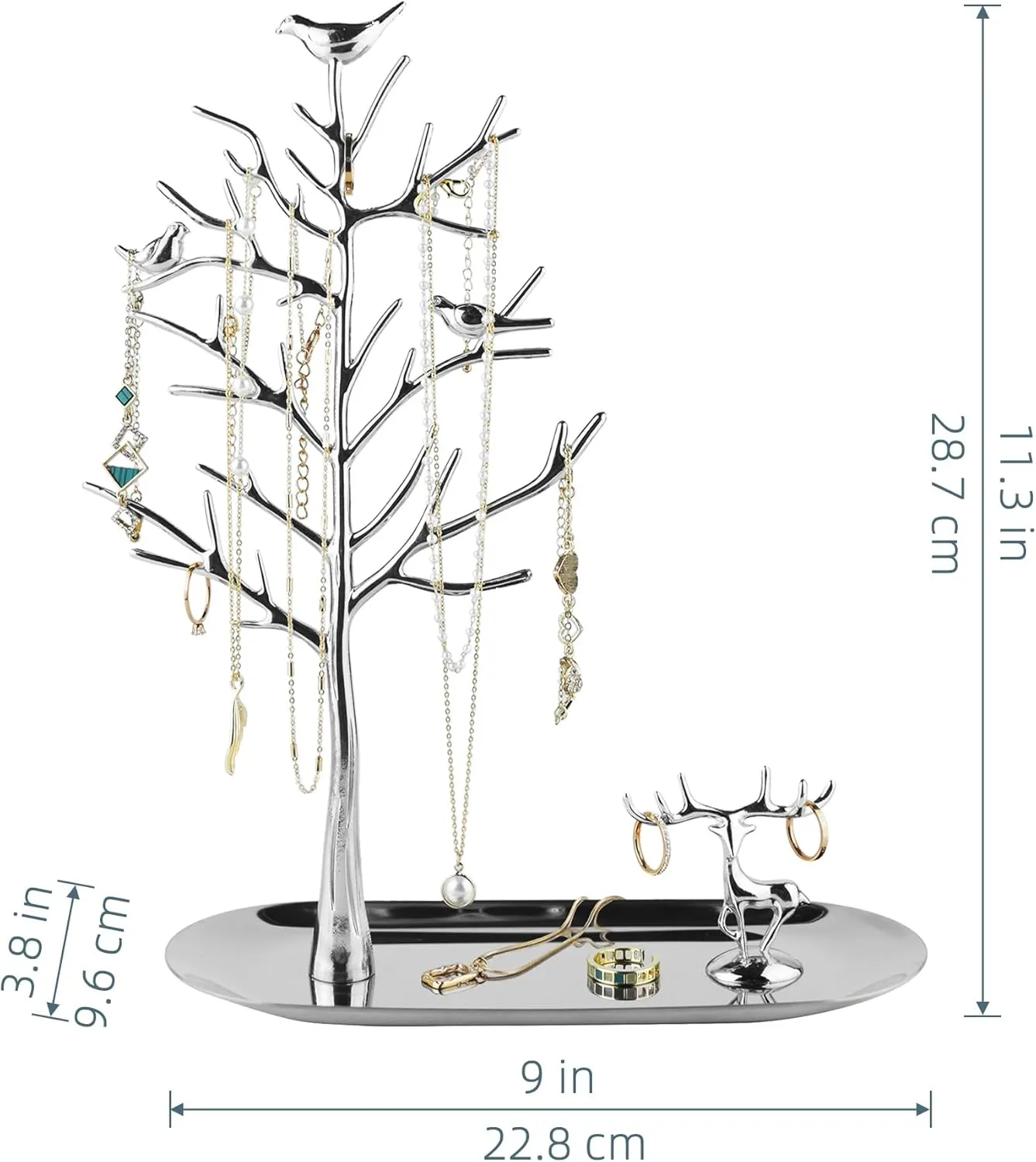 MORE&LESS Tree and Deer Jewelry Rack,for Ring Earrings Necklace Bracelet,Suitable for living rooms, bathrooms,offices,etc.