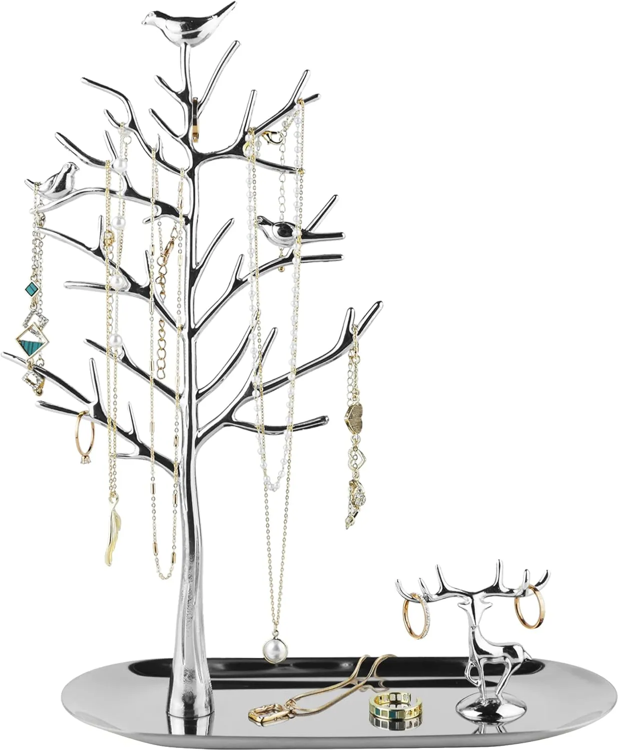 MORE&LESS Tree and Deer Jewelry Rack,for Ring Earrings Necklace Bracelet,Suitable for living rooms, bathrooms,offices,etc.