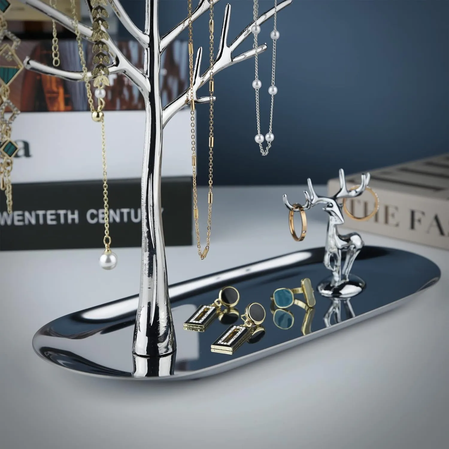 MORE&LESS Tree and Deer Jewelry Rack,for Ring Earrings Necklace Bracelet,Suitable for living rooms, bathrooms,offices,etc.