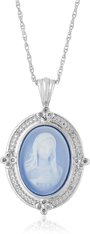 MORGAN & PAIGE .925 Sterling Silver Rhodium Plated Virgin Mary Necklace Genuine Blue Agate & Diamond or Butterfly Necklace Genuine Green Agate - Cameo Sterling Silver Jewelry Gift for Her, 18 inch