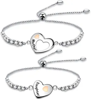 Mothers Day Gifts Jewelry Mother and Daughter Bracelet Set Heart Matching Wish Bracelets for Mom Daughter