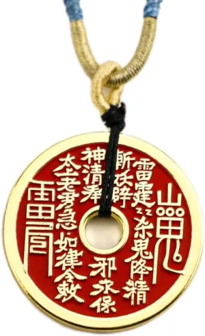 Mountain Devil Flower Coin Necklace for Protection, Evil Eye, and Good Luck: Classical Taoism Amulet/Mascot with Adjustable Cord - Vintage Jewelry Gift for All Ages