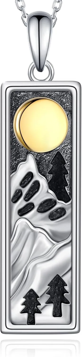 Mountain Necklace for Men Women 925 Sterling Silver Mountain Range Pendant Necklace Nature Jewelry Gifts for Skiers, Hikers, Campers, Climbers and Nature Lovers