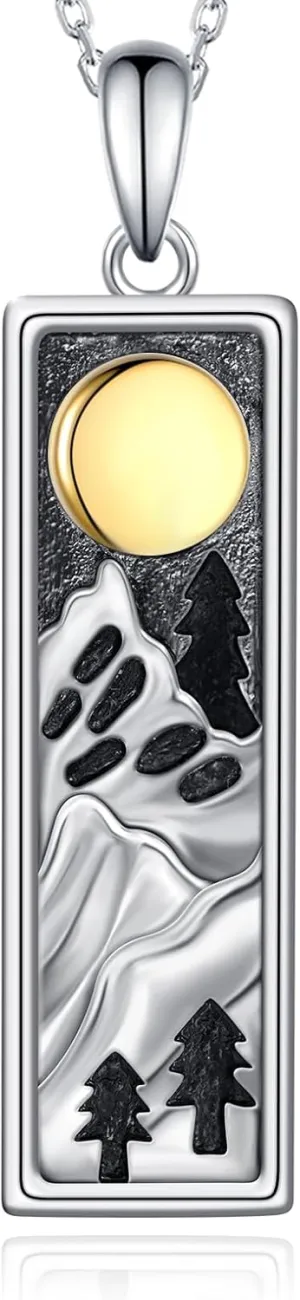 Mountain Necklace for Men Women 925 Sterling Silver Mountain Range Pendant Necklace Nature Jewelry Gifts for Skiers, Hikers, Campers, Climbers and Nature Lovers