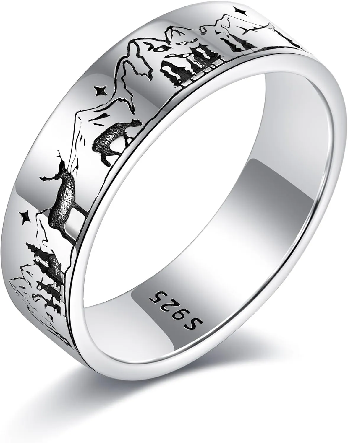Mountain Ring 925 Sterling Silver Mountain And Animal Inspirational Ring for Women Men Climber Lovers Friends