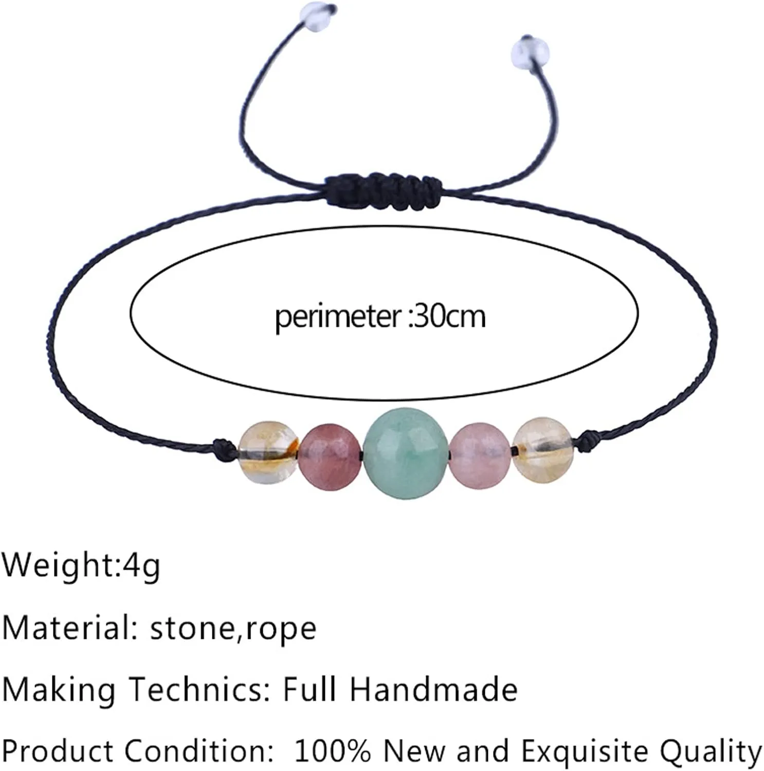 Multistyle Healing Crystal Stone Bead Bracelet with Meaningful Card Handmade Adjustable Wax Rope Yoga Amethyst Tigereye Chakra Bracelets for Women Men Meditation Relax Anxiety Jewelry