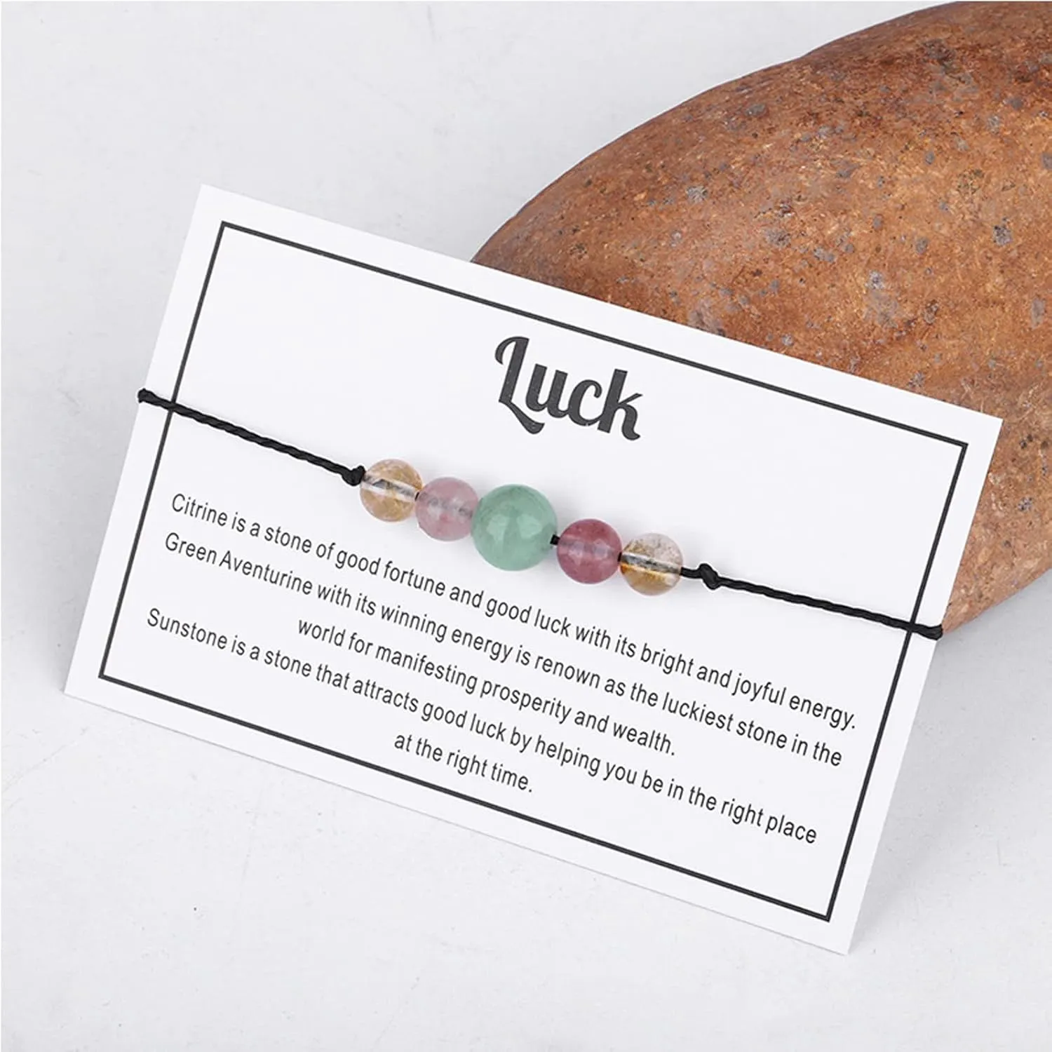 Multistyle Healing Crystal Stone Bead Bracelet with Meaningful Card Handmade Adjustable Wax Rope Yoga Amethyst Tigereye Chakra Bracelets for Women Men Meditation Relax Anxiety Jewelry