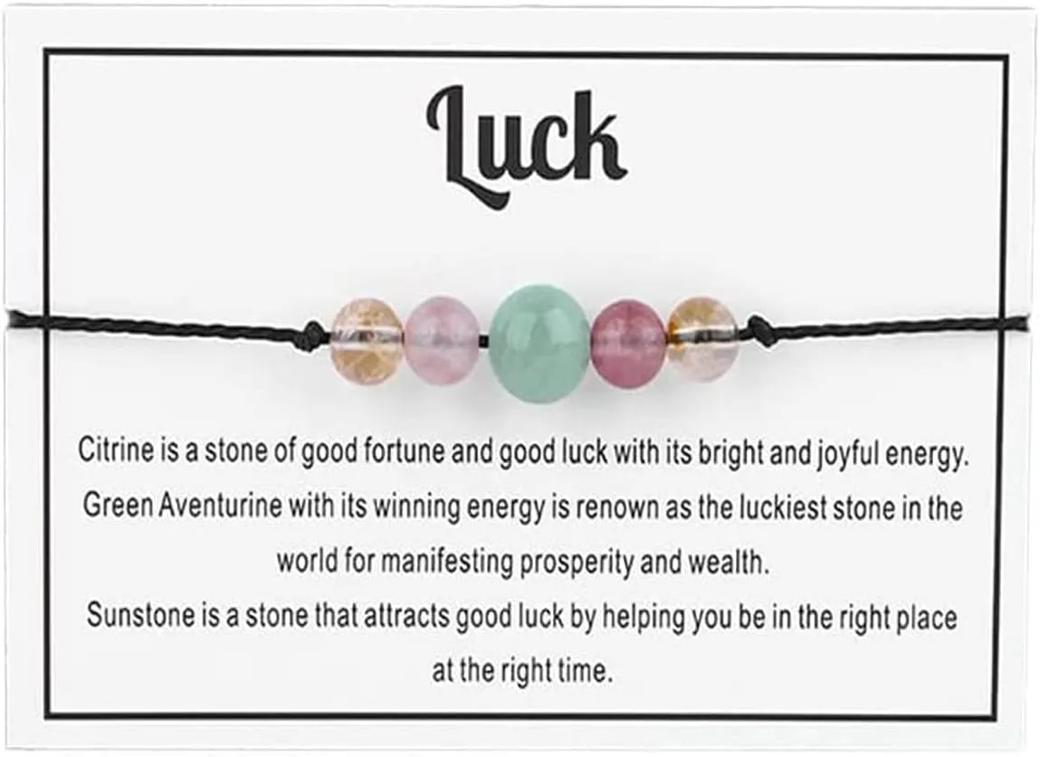 Multistyle Healing Crystal Stone Bead Bracelet with Meaningful Card Handmade Adjustable Wax Rope Yoga Amethyst Tigereye Chakra Bracelets for Women Men Meditation Relax Anxiety Jewelry