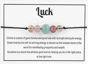 Multistyle Healing Crystal Stone Bead Bracelet with Meaningful Card Handmade Adjustable Wax Rope Yoga Amethyst Tigereye Chakra Bracelets for Women Men Meditation Relax Anxiety Jewelry