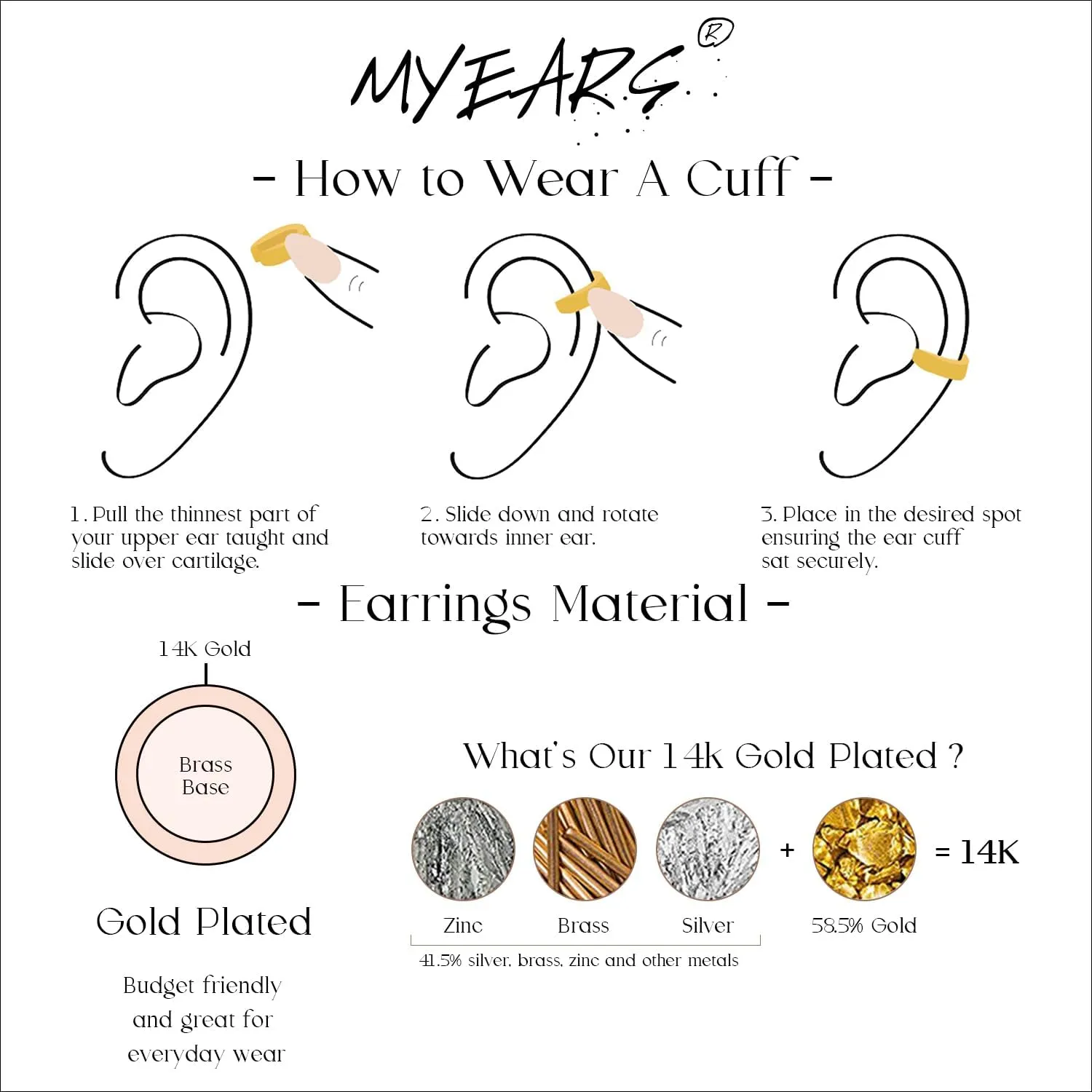 MYEARS Women Ear Cuff Earring Gold Non Pierced Ear Cartilage Clip on Wrap Hoop 14K Gold Filled Tiny Boho Beach Simple Minimalist Delicate Handmade Hypoallergenic Jewelry Gift-Sold as Single/Pair