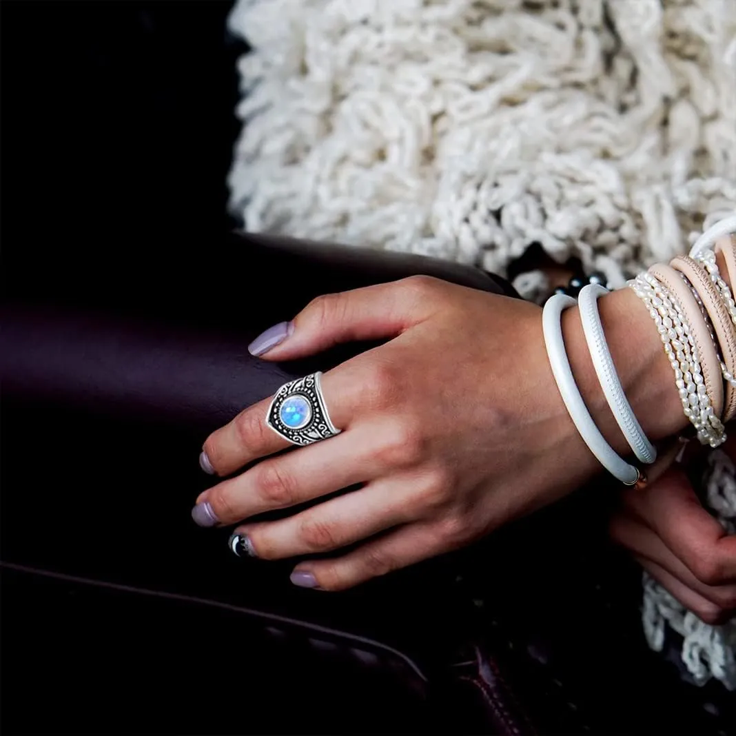 MYLYAHY Natural Stone Wide Band Ring for Women Girls,Vintage S925 Sterling Silver Boho Thumb Ring Jewelry Gift for Her