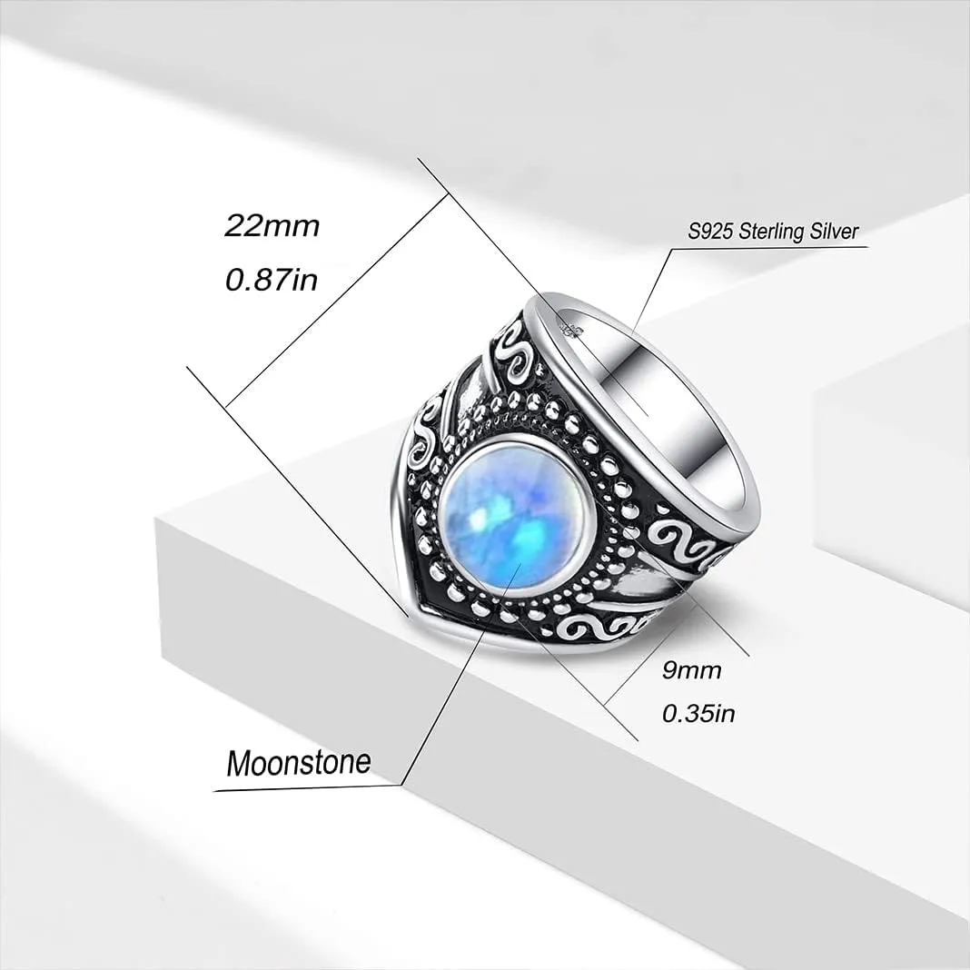 MYLYAHY Natural Stone Wide Band Ring for Women Girls,Vintage S925 Sterling Silver Boho Thumb Ring Jewelry Gift for Her