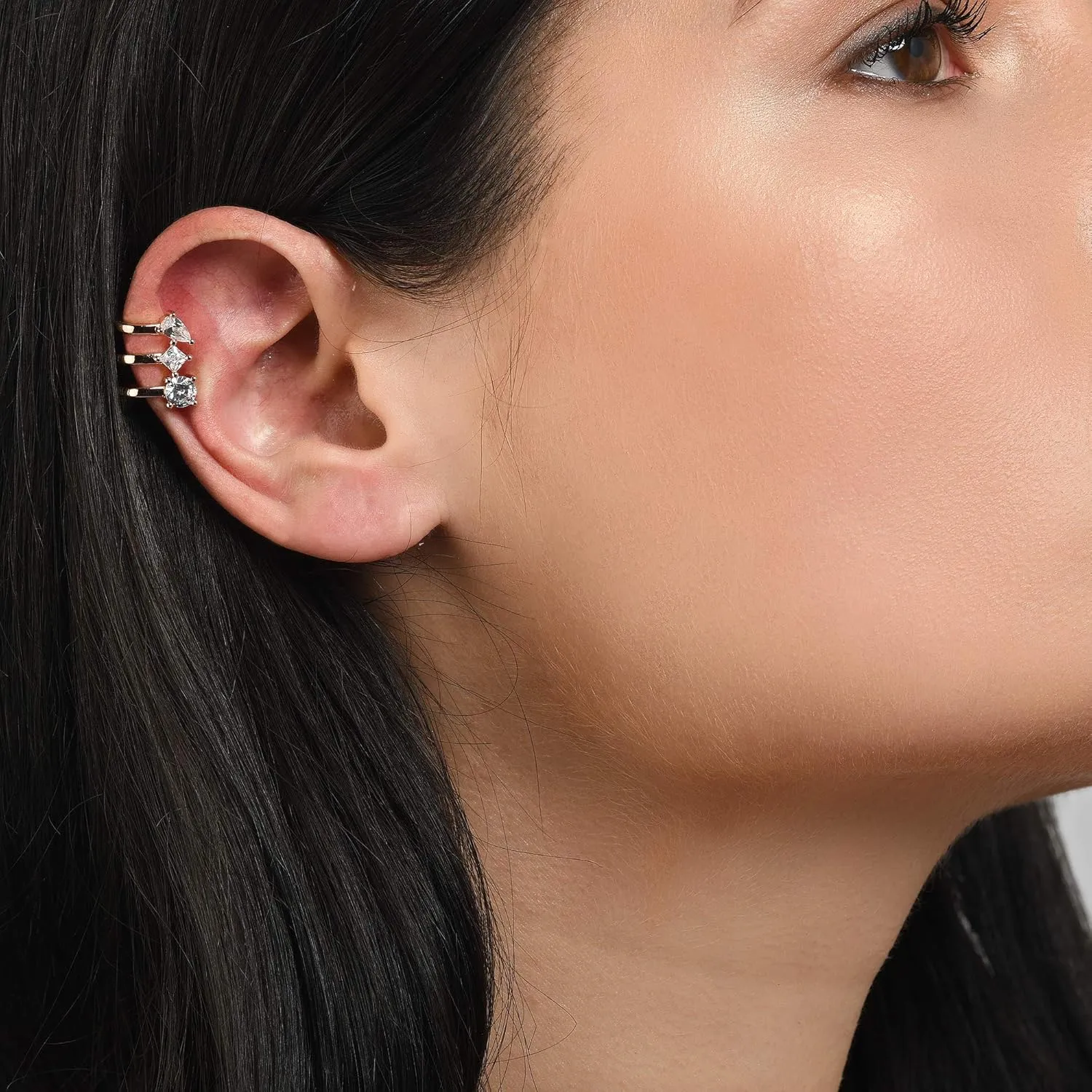 Namana Ear Cuff Earrings for Women, Silver, Gold, or Rose Gold Ear Cuffs for Non-Pierced Ears, Ear Cuffs for Women set with Cubic Zirconia Stones