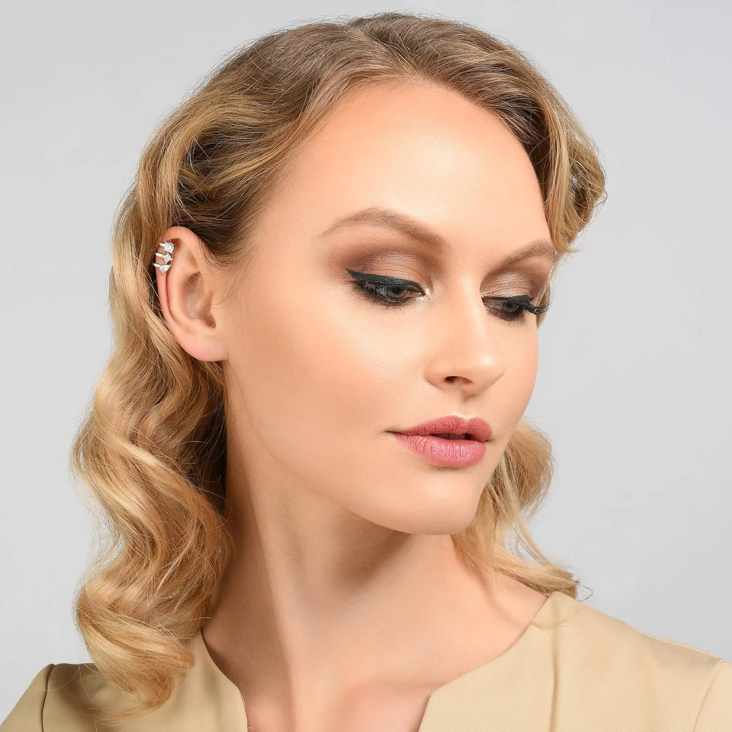 Namana Ear Cuff Earrings for Women, Silver, Gold, or Rose Gold Ear Cuffs for Non-Pierced Ears, Ear Cuffs for Women set with Cubic Zirconia Stones