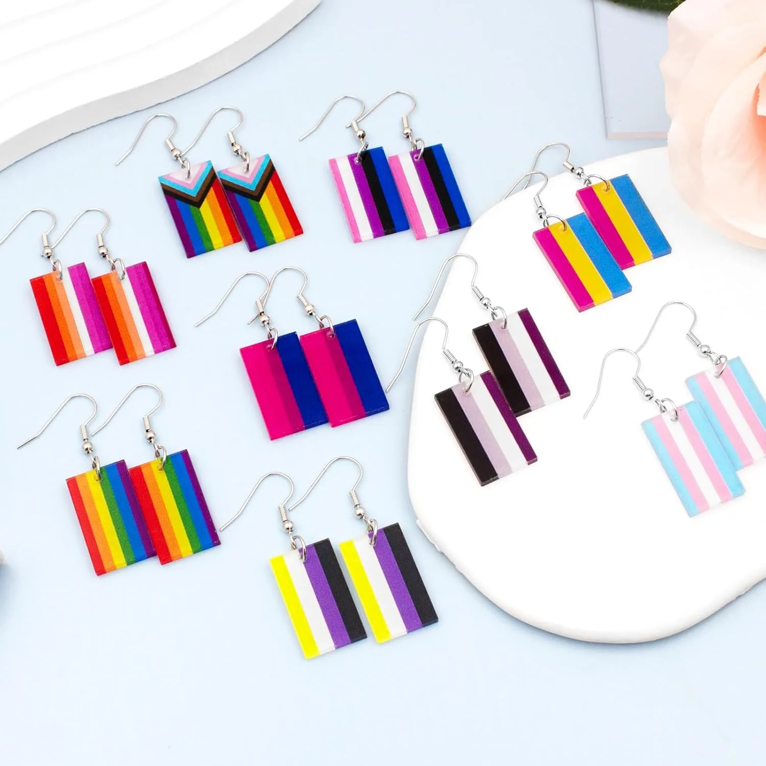 Nanafast LGBT Rainbow Pride Earrings for Women Lesbian Bisexual Pansexual Transgender Nonbinary Asexual Gender Fluid Progress Flag Heart Earrings LGBTQ Pride Jewelry for Pride Month