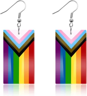 Nanafast LGBT Rainbow Pride Earrings for Women Lesbian Bisexual Pansexual Transgender Nonbinary Asexual Gender Fluid Progress Flag Heart Earrings LGBTQ Pride Jewelry for Pride Month