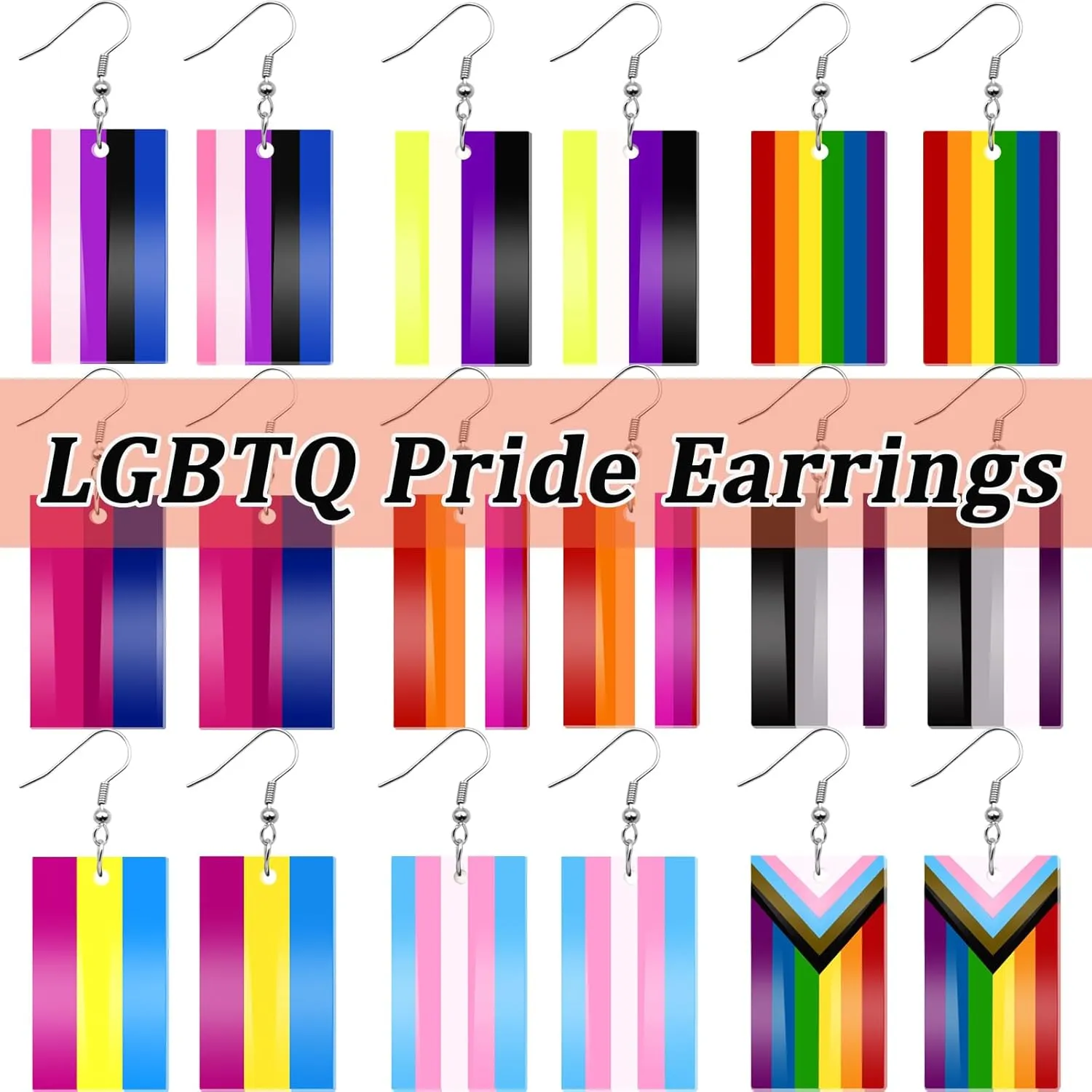 Nanafast LGBT Rainbow Pride Earrings for Women Lesbian Bisexual Pansexual Transgender Nonbinary Asexual Gender Fluid Progress Flag Heart Earrings LGBTQ Pride Jewelry for Pride Month
