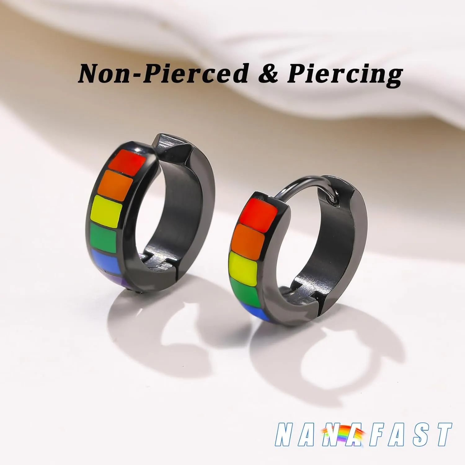 Nanafast Stainless Steel Rainbow Small Huggie Hoop Earrings LGBT Pride Earrings for Women Men Lesbian Bisexual Transgender Nonbinary Asexual Flag Earrings LGBTQ Pride Jewelry