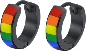 Nanafast Stainless Steel Rainbow Small Huggie Hoop Earrings LGBT Pride Earrings for Women Men Lesbian Bisexual Transgender Nonbinary Asexual Flag Earrings LGBTQ Pride Jewelry