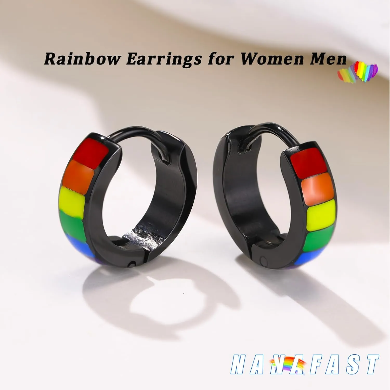 Nanafast Stainless Steel Rainbow Small Huggie Hoop Earrings LGBT Pride Earrings for Women Men Lesbian Bisexual Transgender Nonbinary Asexual Flag Earrings LGBTQ Pride Jewelry