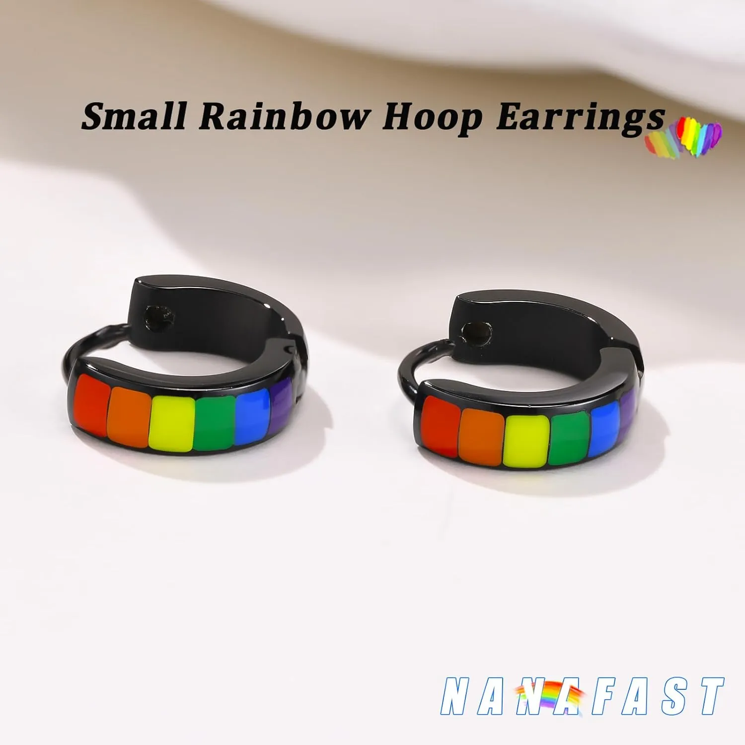 Nanafast Stainless Steel Rainbow Small Huggie Hoop Earrings LGBT Pride Earrings for Women Men Lesbian Bisexual Transgender Nonbinary Asexual Flag Earrings LGBTQ Pride Jewelry