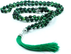 Natiural Gemstone 8 MM Beads Mala Necklace in108 Beads Hand Knotted Mala Necklace,108 Beads Buddhist Mala Necklace,108 Beads Prayer & Meditation Mala Necklace For Mens & Womens (Green Tiger's Eye)