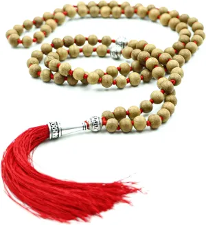 Natiural Gemstone 8 MM Beads Mala Necklace in108 Beads Hand Knotted Mala Necklace,108 Beads Buddhist Mala Necklace,108 Beads Prayer & Meditation Mala Necklace For Mens & Womens (Sandalwood)