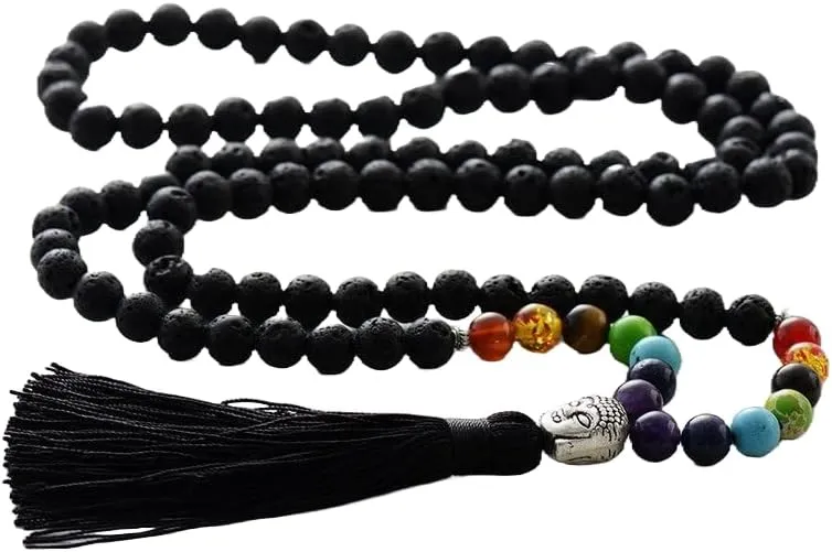 Natural 7 chakra, lava 8mm 108 Mala Beads, Spiritual, Meditation Beads, Reiki, Japa Mala, Buddhist Prayer Beads, Yoga Bracelet, healing beads LKMALA-RRGU-3194